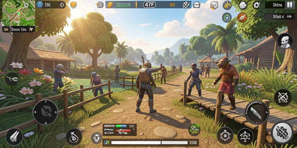 Screenshot dari gameplay yang menunjukkan interaksi karakter di <strong>47F</strong>.
