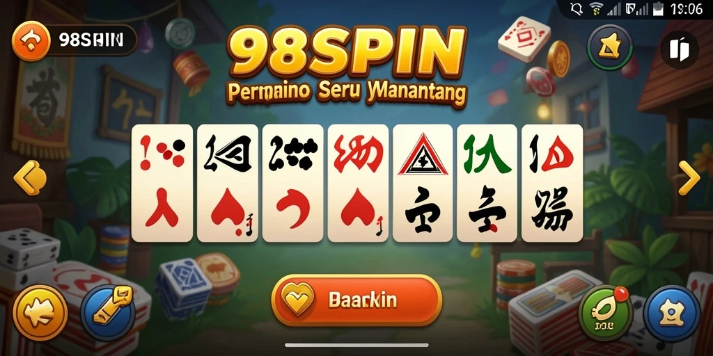 Tangkapan layar utama 98SPIN menampilkan gameplay Domino yang menarik.