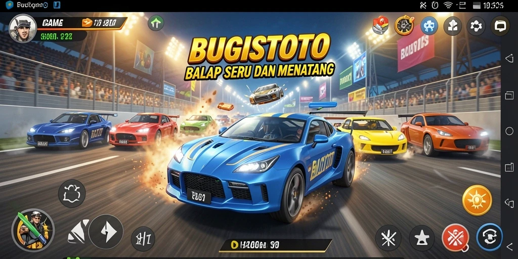 Tangkapan layar gameplay BUGISTOTO menampilkan balapan yang intens dan grafis memukau.