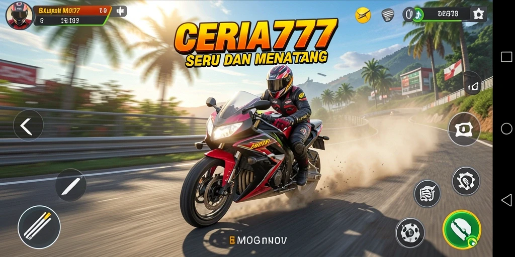 Tampilan gambar gameplay CERIA777 yang menampilkan aksi balapan motor.