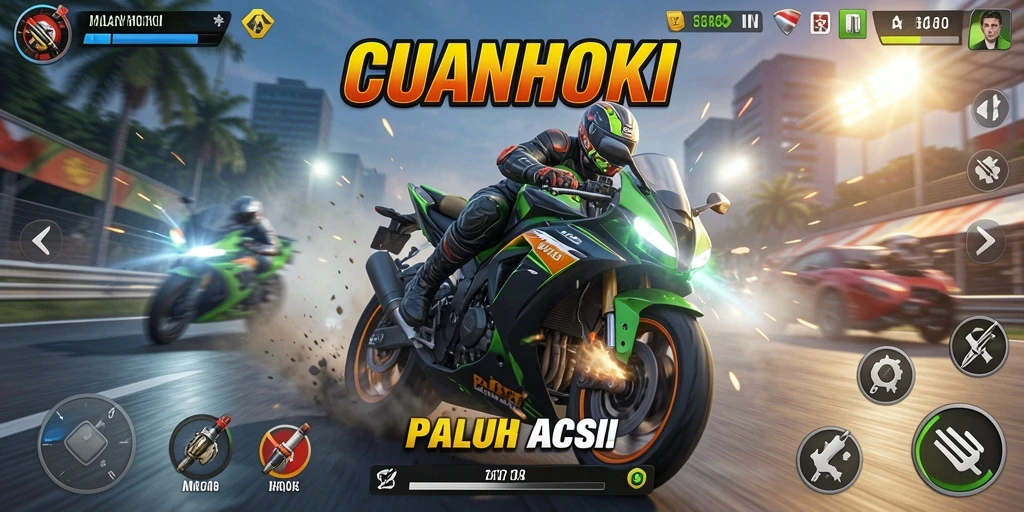 Tampilan gameplay balap motor yang mendebarkan di CUANHOKI.