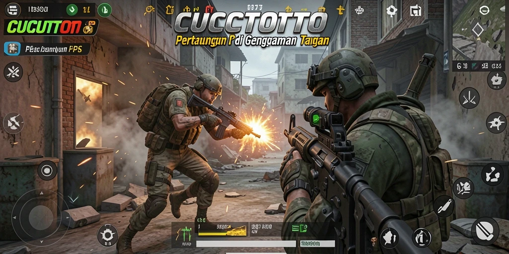 Tampilan aksi intens dalam permainan CUCUTOTO FPS
