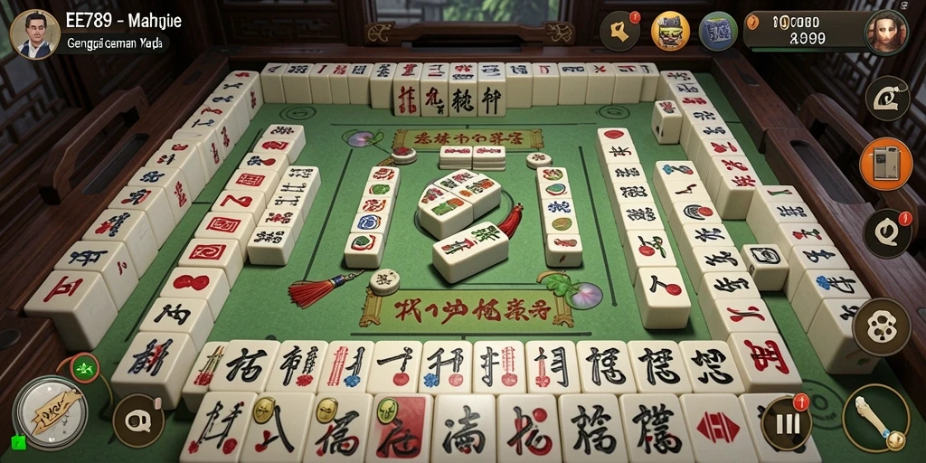 Gameplay menantang Mahjong dalam EE789 dengan ubin berwarna-warni.