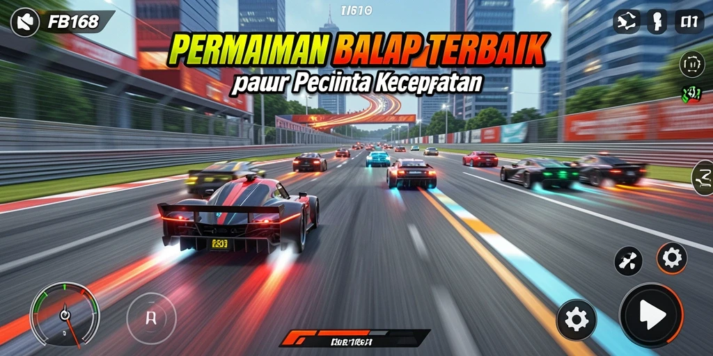 Screenshot gameplay FB168 yang menunjukkan mobil balap di trek menantang.