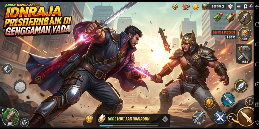Screenshot gameplay IDNRAJA menampilkan pertarungan aksi mendebarkan.