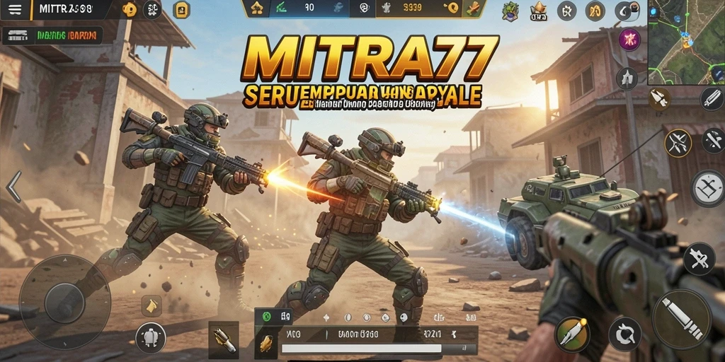 Tangkapan layar gameplay MITRA77 yang menampilkan aksi Battle Royale yang mendebarkan.