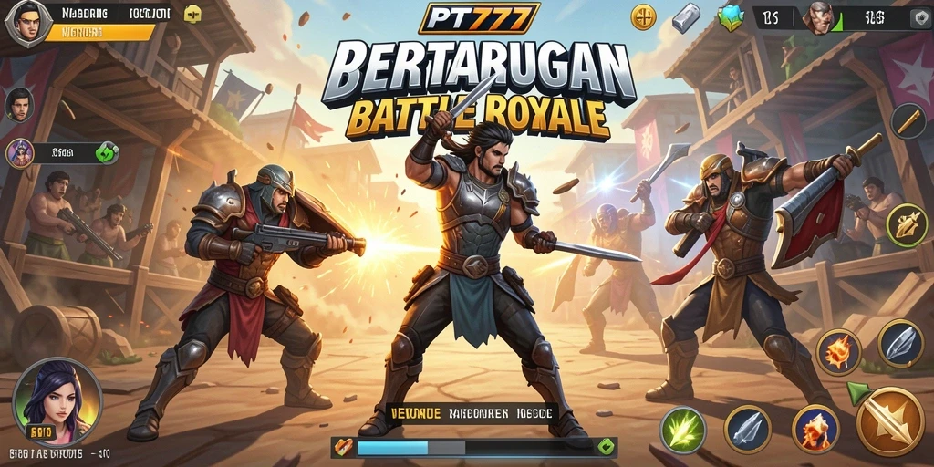 Screenshot gameplay PT777 menampilkan aksi pertarungan Battle Royale yang mendebarkan.