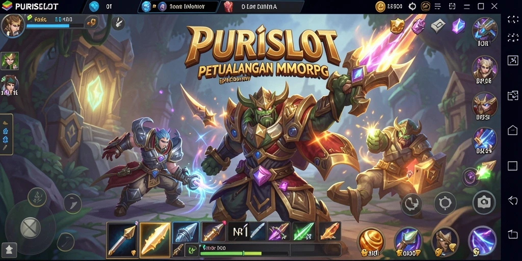 Tampilan gameplay fantastis di PURISLOT yang menampilkan aksi seru dalam dunia MMORPG.